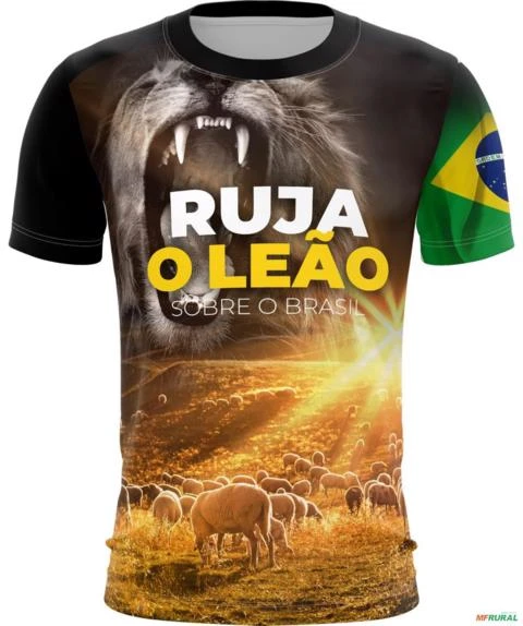 Camiseta Cristã Brk Ruja o Leão com Proteção Solar UV 50- Tamanho: M