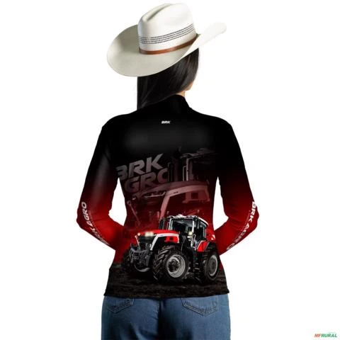 Camisa Agro BRK Trator Vermelho MF 9S com UV50 + -  Gênero: Feminino Tamanho: Baby Look GG