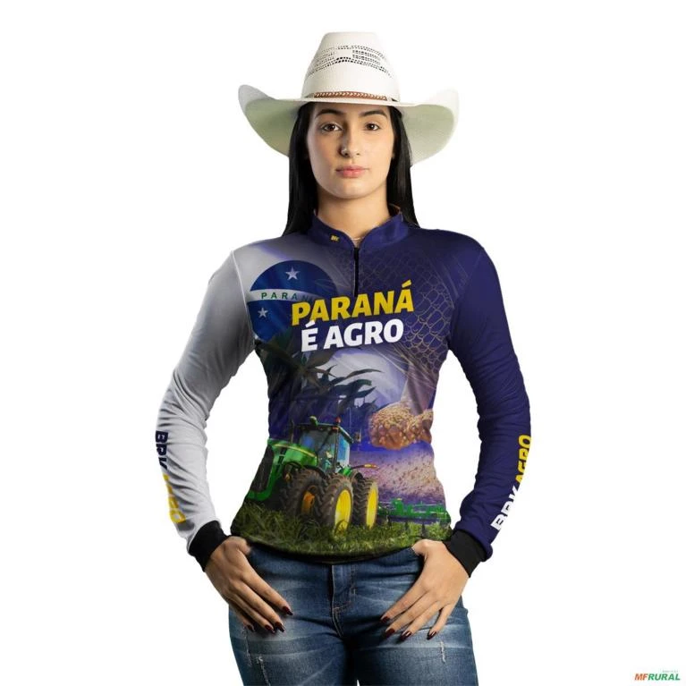 Camisa Agro BRK Paraná é Agro Milho e Soja com UV50 + -  Gênero: Feminino Tamanho: Baby Look XG