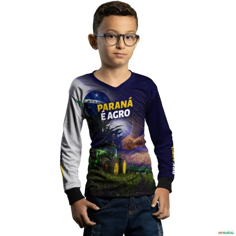 Camisa Agro BRK Paraná é Agro Milho e Soja com UV50 + -  Gênero: Infantil Tamanho: Infantil GG