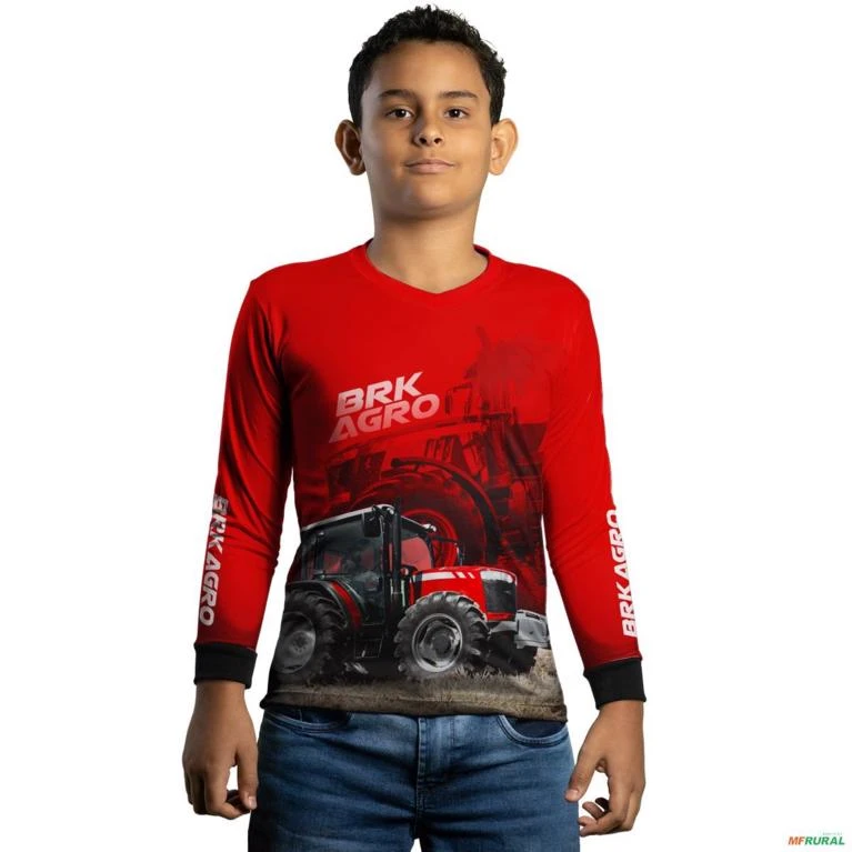 Camisa Agro BRK Trator MF 4707 Vermelho com UV50 + -  Gênero: Infantil Tamanho: Infantil GG