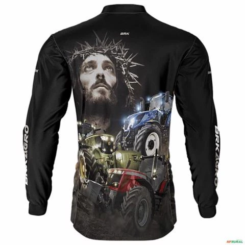 Camisa Agro BRK Trator Jesus Preta com Proteção UV50+ -  Gênero: Masculino Tamanho: XXG
