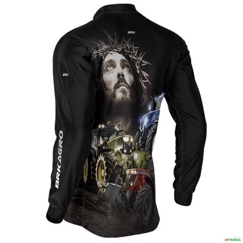 Camisa Agro BRK Trator Jesus Preta com Proteção UV50+ -  Gênero: Masculino Tamanho: XXG