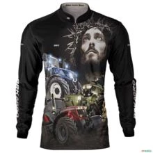 Camisa Agro BRK Trator Jesus Preta com Proteção UV50+ -  Gênero: Feminino Tamanho: Baby Look GG