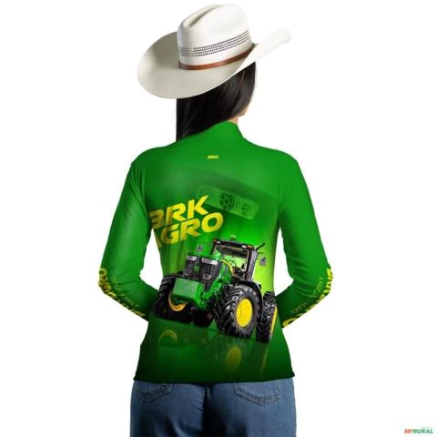 Camisa Agro BRK Trator Verde 7M com UV50+ -  Gênero: Feminino Tamanho: Baby Look GG