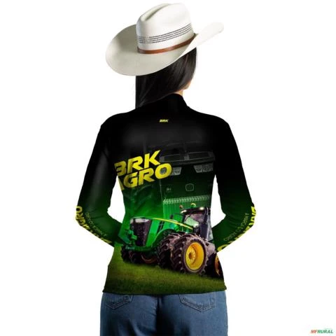 Camisa Agro BRK Trator 8250R Preta com UV50+ -  Gênero: Feminino Tamanho: Baby Look P