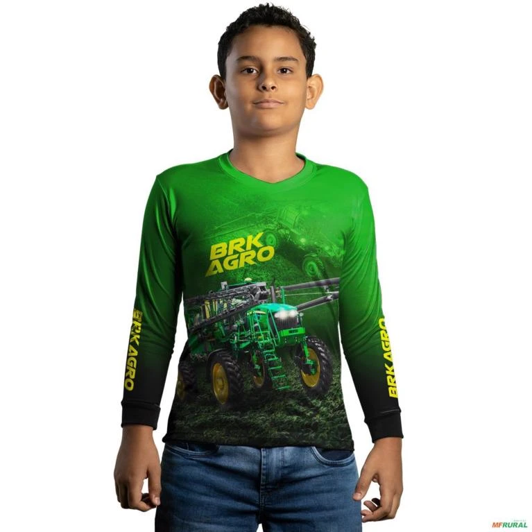 Camisa Agro BRK Trator Pulverizador M4000 Verde com UV50+ -  Gênero: Infantil Tamanho: Infantil PP