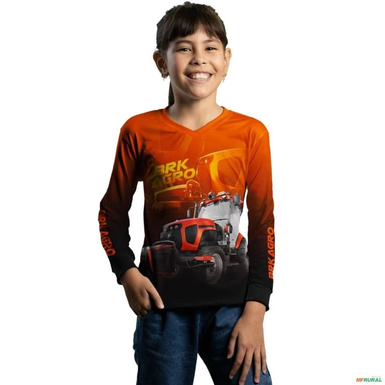 Camisa Agro BRK Trator MR1000A Laranja com Proteção UV50+ -  Gênero: Infantil Tamanho: Infantil M