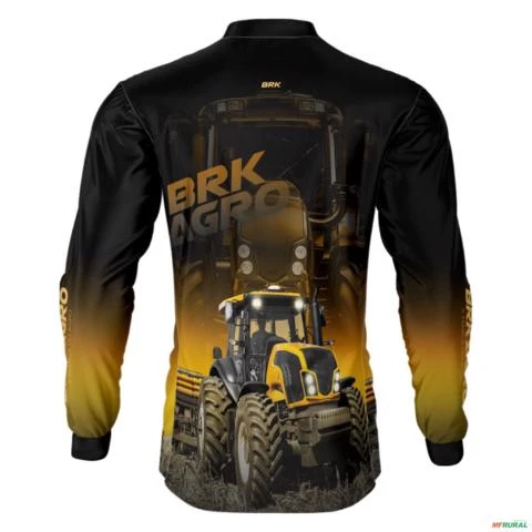 Camisa Agro BRK Trator BM115 Preto e Amarelo com UV50+ -  Gênero: Masculino Tamanho: M