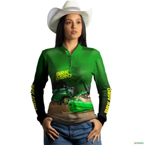 Camisa Agro BRK Colheitadeira X9 Verde com UV50+ -  Gênero: Feminino Tamanho: Baby Look G1