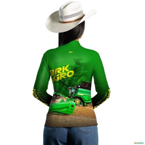 Camisa Agro BRK Colheitadeira X9 Verde com UV50+ -  Gênero: Feminino Tamanho: Baby Look G1