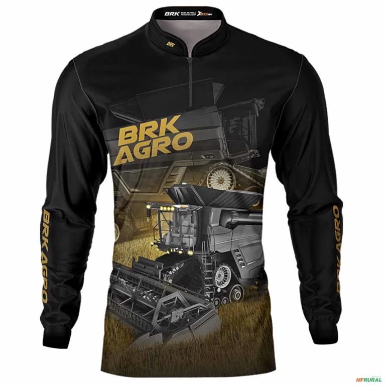 Camisa Agro BRK Preta Colheitadeira Ideal com Uv50+ -  Gênero: Feminino Tamanho: Baby Look PP