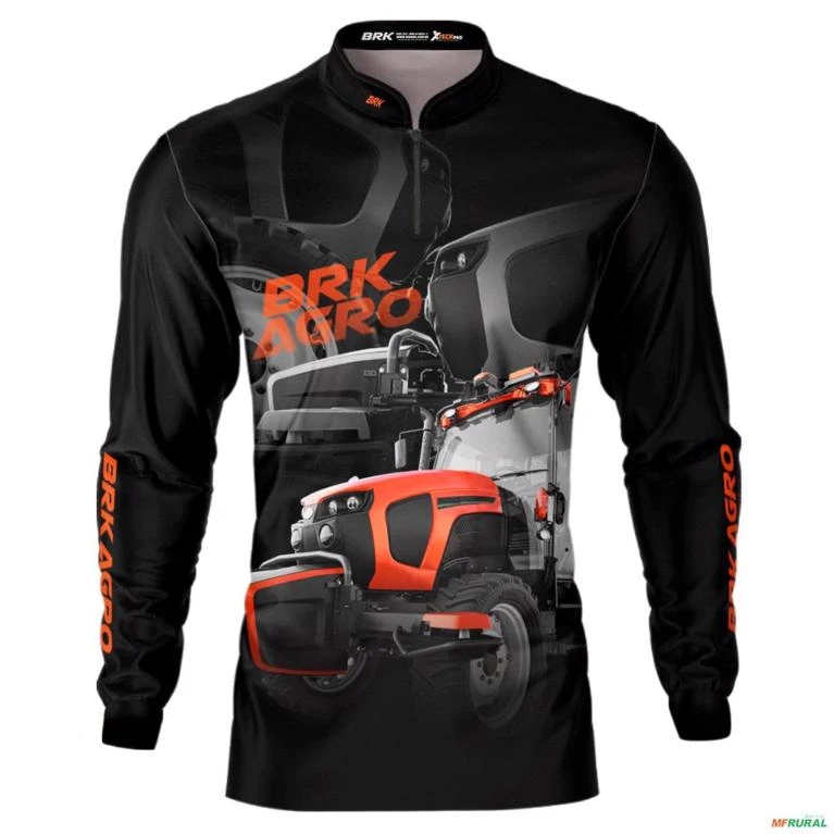 Camisa Agro BRK Trator MR1000A Laranja e Preto com UV50+ -  Gênero: Masculino Tamanho: PP