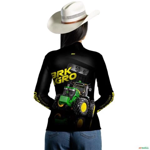 Camisa Agro BRK Trator 7M Verde e Preto com UV50+ -  Gênero: Feminino Tamanho: Baby Look G2