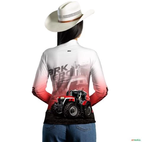 Camisa Agro BRK Trator MF 9S Vermelho Clara com UV50+ -  Gênero: Feminino Tamanho: Baby Look G