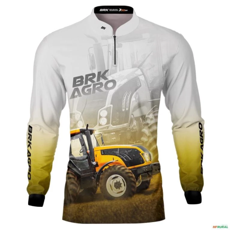 Camisa Agro BRK Trator BM135 Amarelo Clara com UV50+ -  Gênero: Masculino Tamanho: P