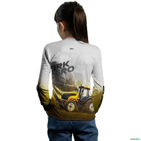 Camisa Agro BRK Trator BM135 Amarelo Clara com UV50+ -  Gênero: Infantil Tamanho: Infantil GG