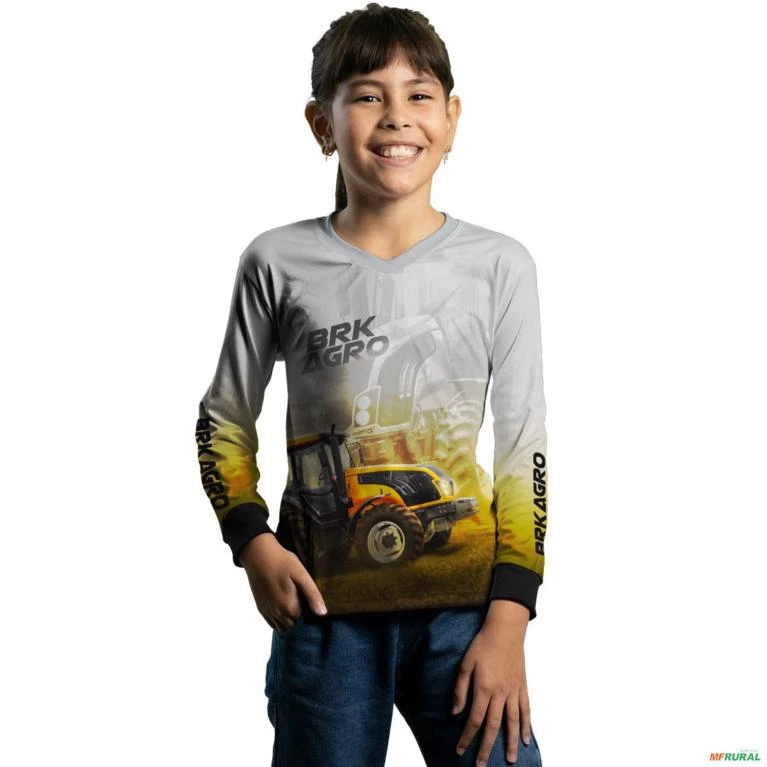 Camisa Agro BRK Trator BM135 Amarelo Clara com UV50+ -  Gênero: Infantil Tamanho: Infantil G1