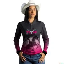 Camisa Feminina Brk Texas Girl Preta e Rosa UV50+ -  Gênero: Feminino Tamanho: Baby Look G