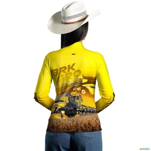 Camisa Agro BRK Colheitadeira CR11 Amarela com UV50+ -  Gênero: Feminino Tamanho: Baby Look P