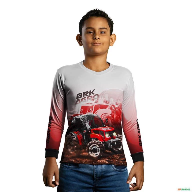 Camisa Agro BRK Trator 6675 F Vermelho Clara com UV50+ -  Gênero: Infantil Tamanho: Infantil PP