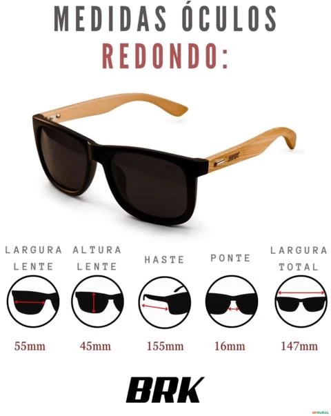 Óculos de Sol BRK Redondo Bambu com Lente Polarizada Preto