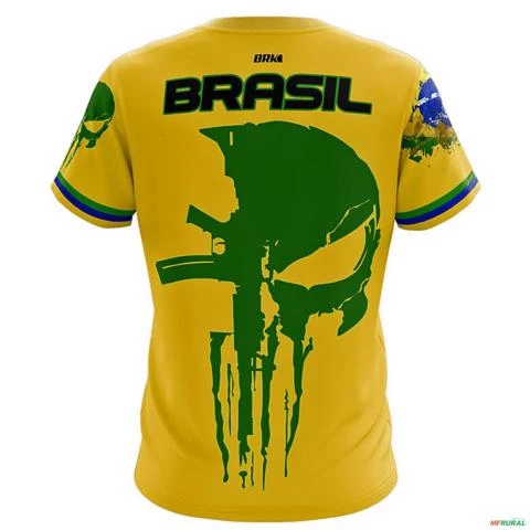 Camiseta Militar BRK Caveira Brasil Verde com Proteção Solar UV50+ -  Gênero: Feminino Tamanho: Baby Look PP