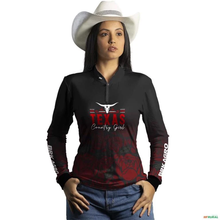 Camisa Agro BRK Texas Country Girl Preta com Proteção UV50+ -  Gênero: Feminino Tamanho: Baby Look G