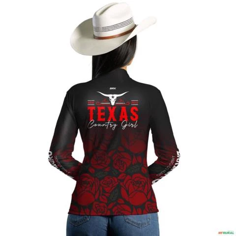 Camisa Agro BRK Texas Country Girl Preta com Proteção UV50+ -  Gênero: Feminino Tamanho: Baby Look GG