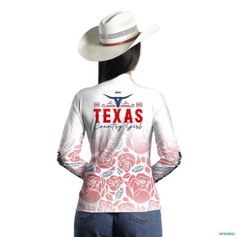 Camisa Agro Feminina BRK Texas Country Girl Branca com Proteção UV50+ -  Gênero: Feminino Tamanho: Baby Look PP