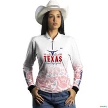 Camisa Agro Feminina BRK Texas Country Girl Branca com Proteção UV50+ -  Gênero: Feminino Tamanho: Baby Look P