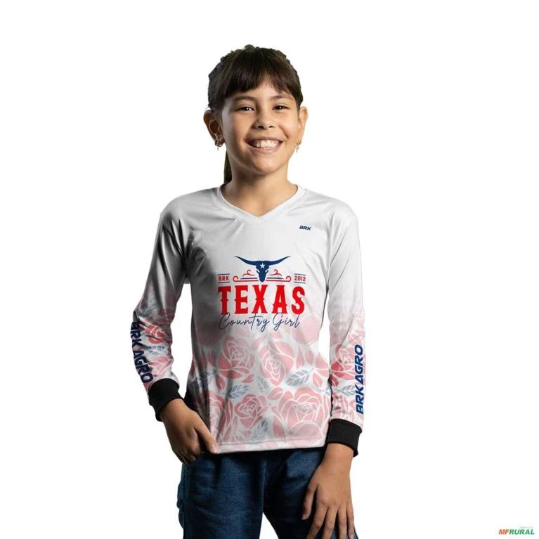 Camisa Agro Feminina BRK Texas Country Girl Branca com Proteção UV50+ -  Gênero: Infantil Tamanho: Infantil M