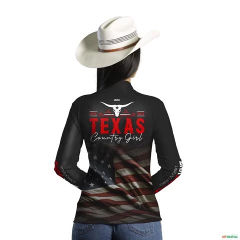 Camisa Agro BRK Texas Country Girl EUA Preta com UV50+ -  Gênero: Feminino Tamanho: Baby Look GG
