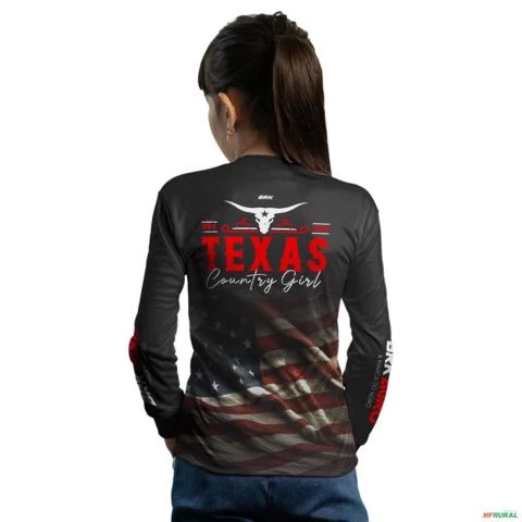 Camisa Agro BRK Texas Country Girl EUA Preta com UV50+ -  Gênero: Infantil Tamanho: Infantil M