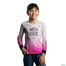 Camisa Agro Branca e Rosa BRK Delicada Igual Coice de Mula com UV50+ -  Gênero: Infantil Tamanho: Infantil PP
