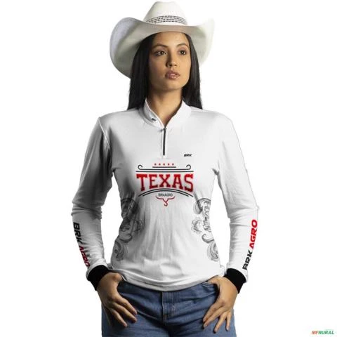 Camisa Agro Feminina Branca BRK Texas Vintage com Proteção UV50+ -  Gênero: Feminino Tamanho: Baby Look M