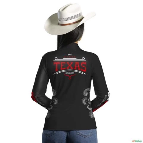 Camisa Agro Feminina Preta BRK Texas Vintage com Proteção UV50+ -  Gênero: Feminino Tamanho: Baby Look G