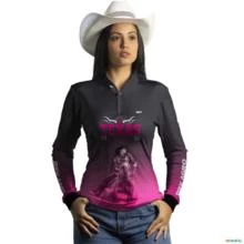 Camisa Agro Feminina Preta e Rosa BRK Texas Girl com Proteção UV50+ -  Gênero: Feminino Tamanho: Baby Look PP