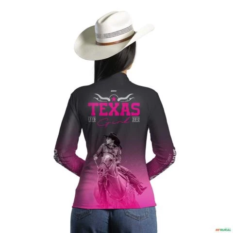 Camisa Agro Feminina Preta e Rosa BRK Texas Girl com Proteção UV50+ -  Gênero: Feminino Tamanho: Baby Look P