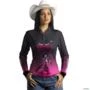 Camisa Agro Feminina Preta e Rosa BRK Texas Girl com Proteção UV50+ -  Gênero: Feminino Tamanho: Baby Look G
