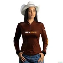 Camisa Agro BRK Mescla Marrom Yellowstone com Proteção UV50+ -  Gênero: Feminino Tamanho: Baby Look M