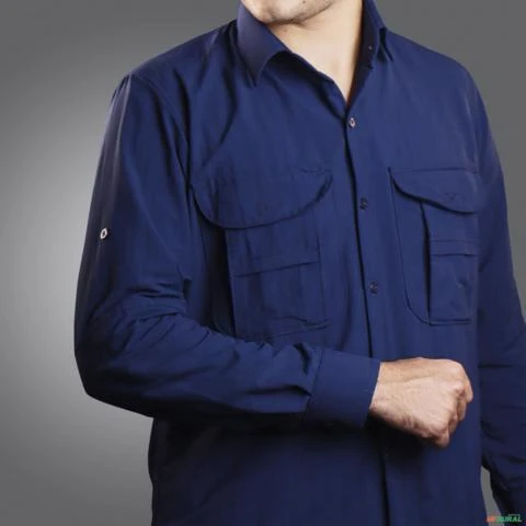 Camisa Work BRK com Proteção UV50+ - Azul -  Gênero: Masculino Tamanho: G1
