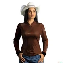Camiseta Agro Básica BRK Marrom Yellowstone com Proteção UV50+ -  Gênero: Feminino Tamanho: Baby Look P