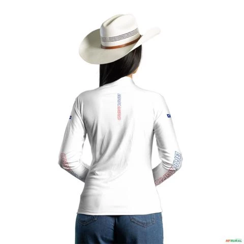 Camiseta Agro BRK Branca Azul e Vermelha com Proteção UV50+ -  Gênero: Feminino Tamanho: Baby Look P