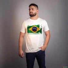Camiseta Agro BRK Bandeira Brasil em Algodão Egípcio -  Cor: Branco Tamanho: GG