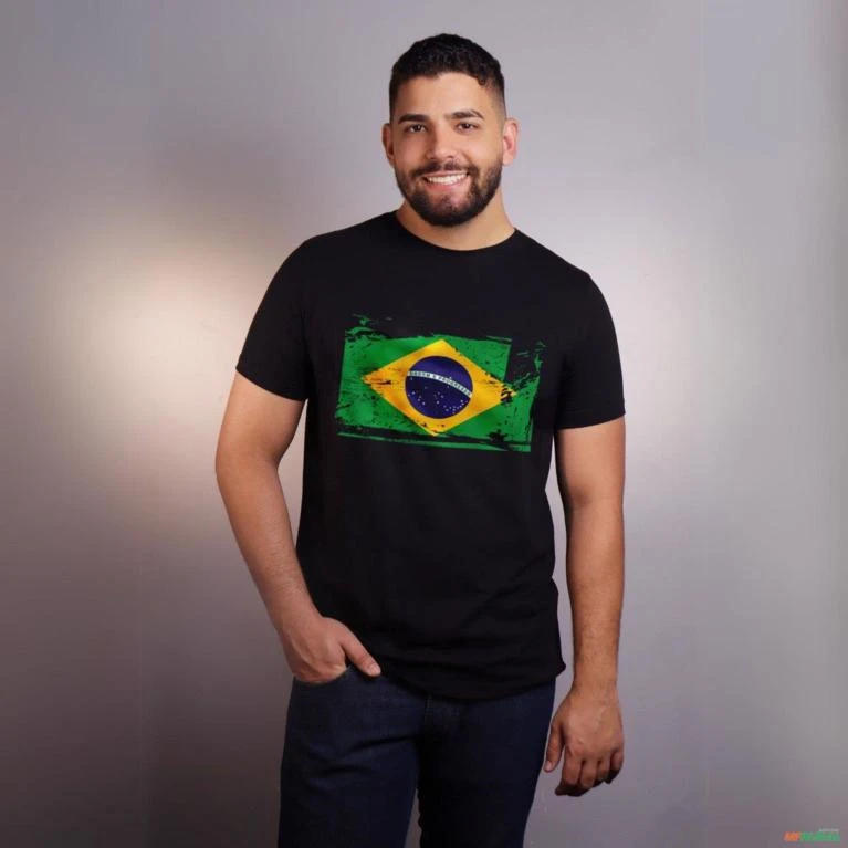 Camiseta Agro BRK Bandeira Brasil em Algodão Egípcio -  Cor: Preto Tamanho: GG