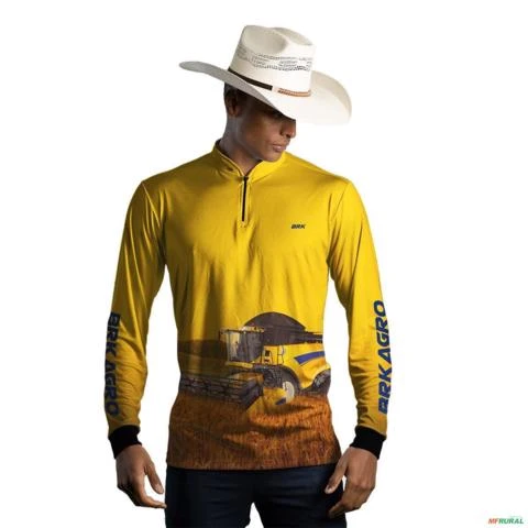Camisa Agro Amarela BRK Colheitadeira CR5.85 com Proteção UV50+ -  Gênero: Masculino Tamanho: PP