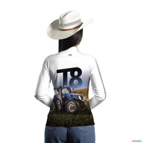 Camisa Agro BRK Trator T8 Branca com Proteção UV50+ -  Gênero: Feminino Tamanho: Baby Look PP