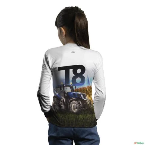 Camisa Agro BRK Trator T8 Branca com Proteção UV50+ -  Gênero: Infantil Tamanho: Infantil G2