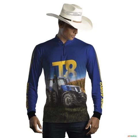Camisa Agro BRK Trator T8 Azul com Proteção UV50+ -  Gênero: Masculino Tamanho: G1